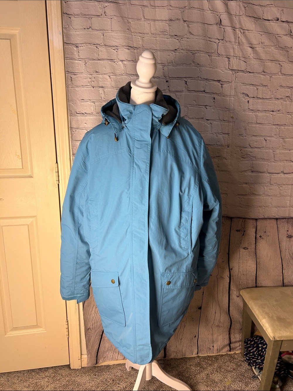 Lands' End Light Blue Women's Parka winter coat thermacheck/windcheck size 18-20